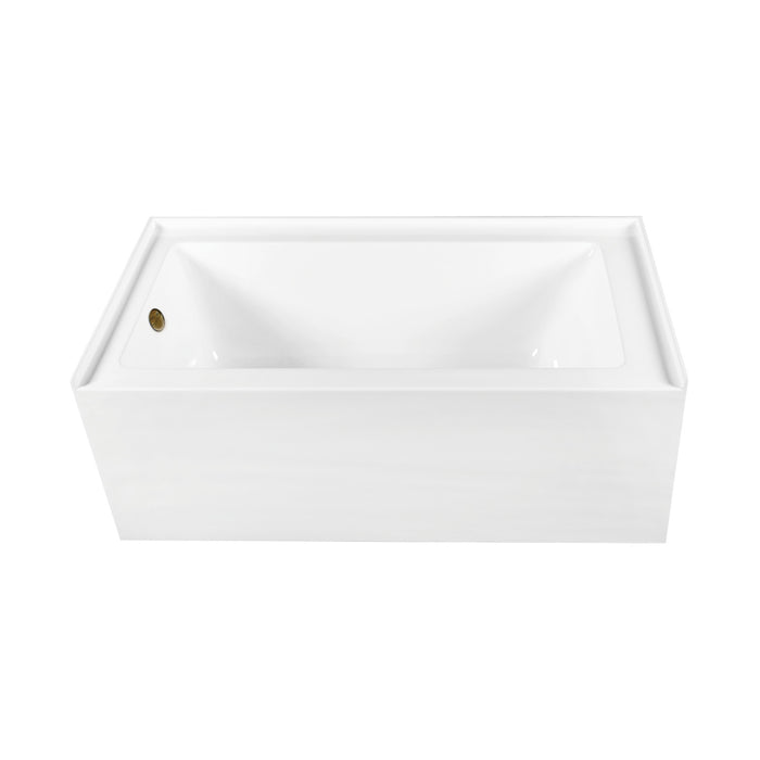 Aqua Eden CVTDE603122L3 60-Inch Acrylic Rectangular 3-Wall Alcove Tub Combo with Waste and Overflow Drain (Left Hand Drain), Glossy White/Antique Brass