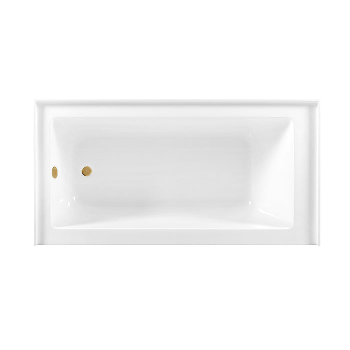 Aqua Eden CVTDE603122L7 60-Inch Acrylic Rectangular 3-Wall Alcove Tub Combo with Waste and Overflow Drain (Left Hand Drain), Glossy White/Brushed Brass