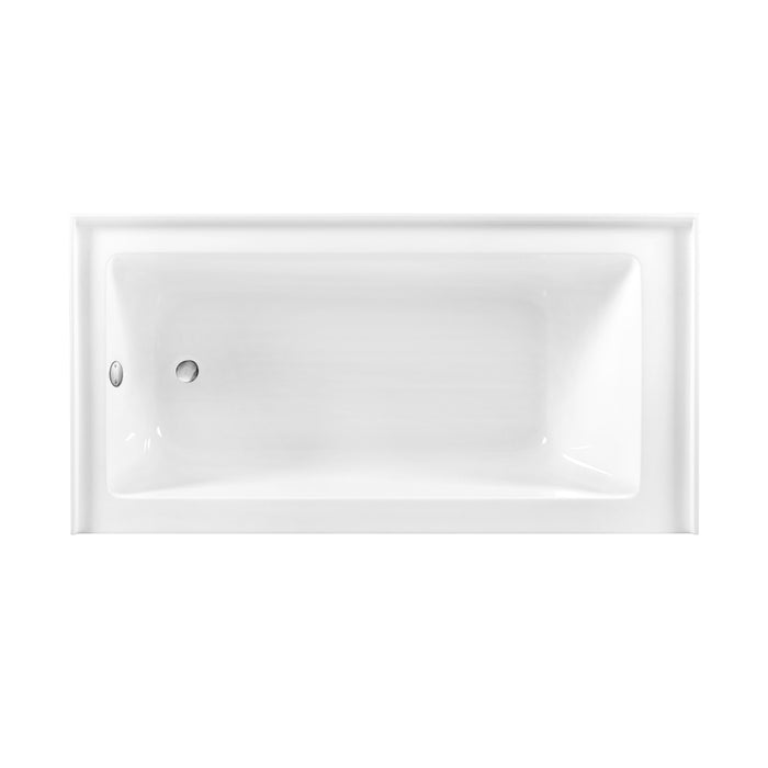 Kingston Tulare CVTDE603122L8 - Aqua Eden 60-Inch Acrylic Rectangular 3-Wall Alcove Tub Combo with Waste and Overflow Drain (Left Hand Drain), Glossy White/Brushed Nickel