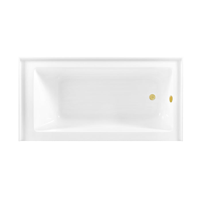Kingston Tulare CVTDE603122R2 - Aqua Eden 60-Inch Acrylic Rectangular 3-Wall Alcove Tub Combo with Waste and Overflow Drain (Right Hand Drain), Glossy White/Polished Brass