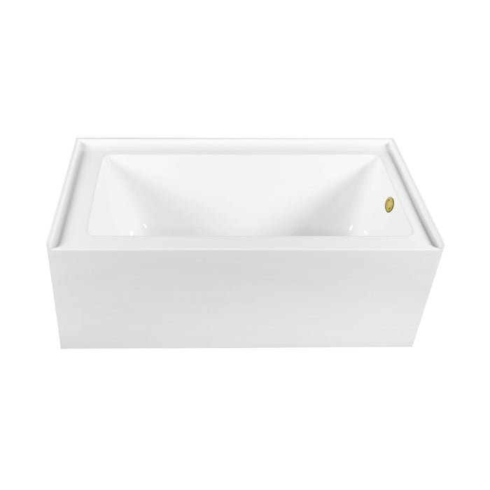 Kingston Tulare CVTDE603122R2 - Aqua Eden 60-Inch Acrylic Rectangular 3-Wall Alcove Tub Combo with Waste and Overflow Drain (Right Hand Drain), Glossy White/Polished Brass