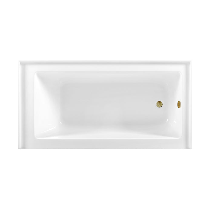 Aqua Eden CVTDE603122R3 60-Inch Acrylic Rectangular 3-Wall Alcove Tub Combo with Waste and Overflow Drain (Right Hand Drain), Glossy White/Antique Brass