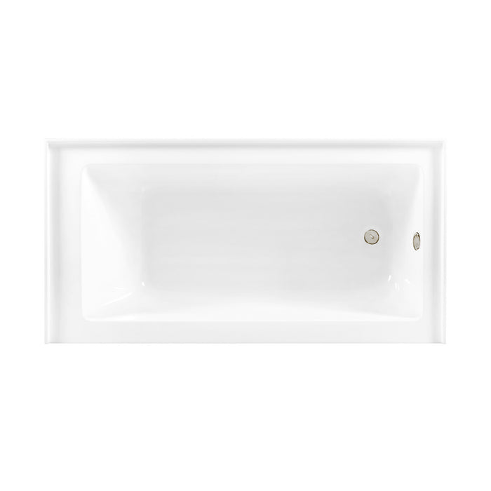 Kingston Tulare CVTDE603122R6 - Aqua Eden 60-Inch Acrylic Rectangular 3-Wall Alcove Tub Combo with Waste and Overflow Drain (Right Hand Drain), Glossy White/Polished Nickel