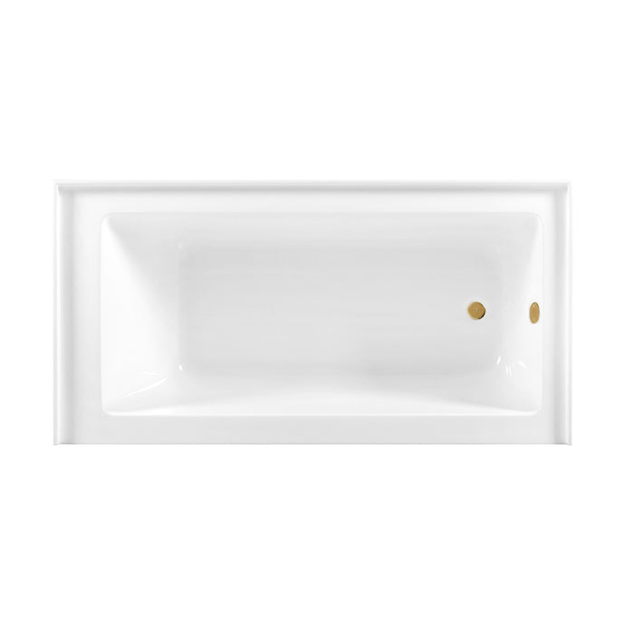 Kingston Tulare CVTDE603122R7 - Aqua Eden 60-Inch Acrylic Rectangular 3-Wall Alcove Tub Combo with Waste and Overflow Drain (Right Hand Drain), Glossy White/Brushed Brass