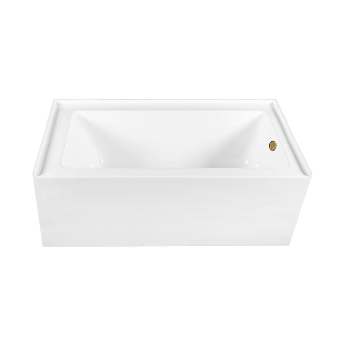 Kingston Tulare CVTDE603122R7 - Aqua Eden 60-Inch Acrylic Rectangular 3-Wall Alcove Tub Combo with Waste and Overflow Drain (Right Hand Drain), Glossy White/Brushed Brass
