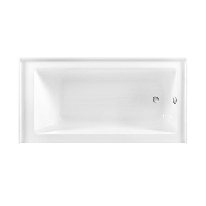 Kingston Tulare CVTDE603122R8 - Aqua Eden 60-Inch Acrylic Rectangular 3-Wall Alcove Tub Combo with Waste and Overflow Drain (Right Hand Drain), Glossy White/Brushed Nickel