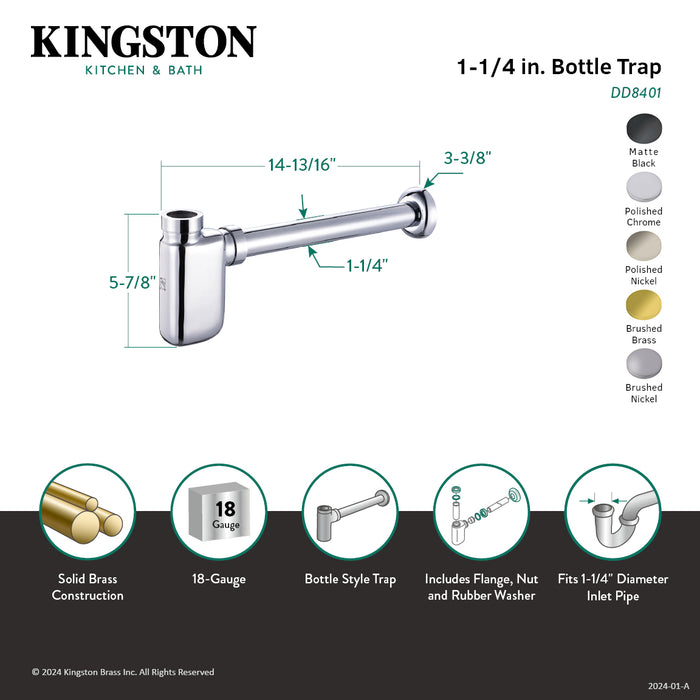 Kingston Trimscape DD8400 1-1/4 Inch O.D. Brass Oval Bottle Trap, Matte Black