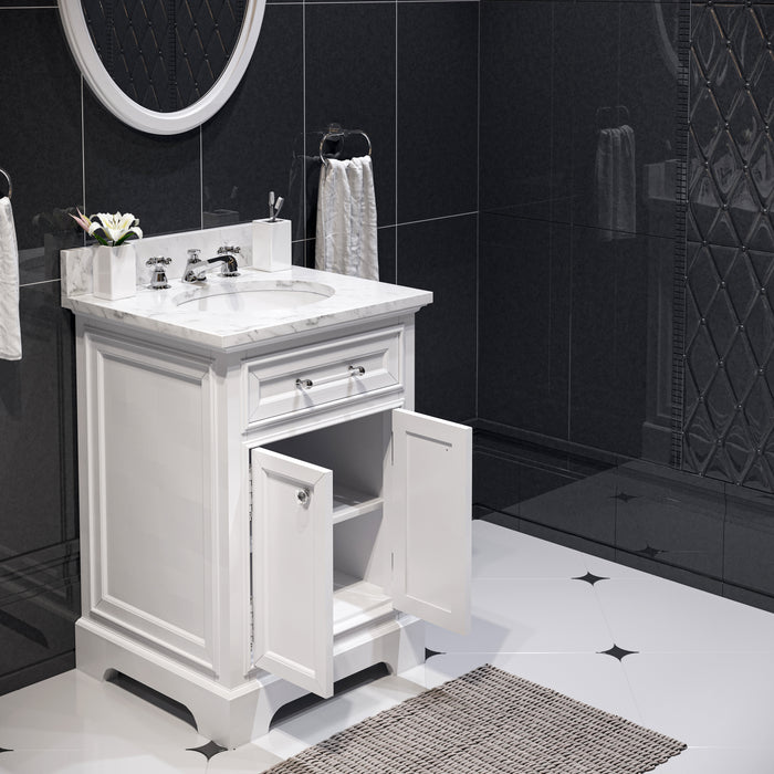 Kingston Derby DE24CW01PW - 24 in. x 22 in. Bathroom Vanity Marble Top and White Basin, White