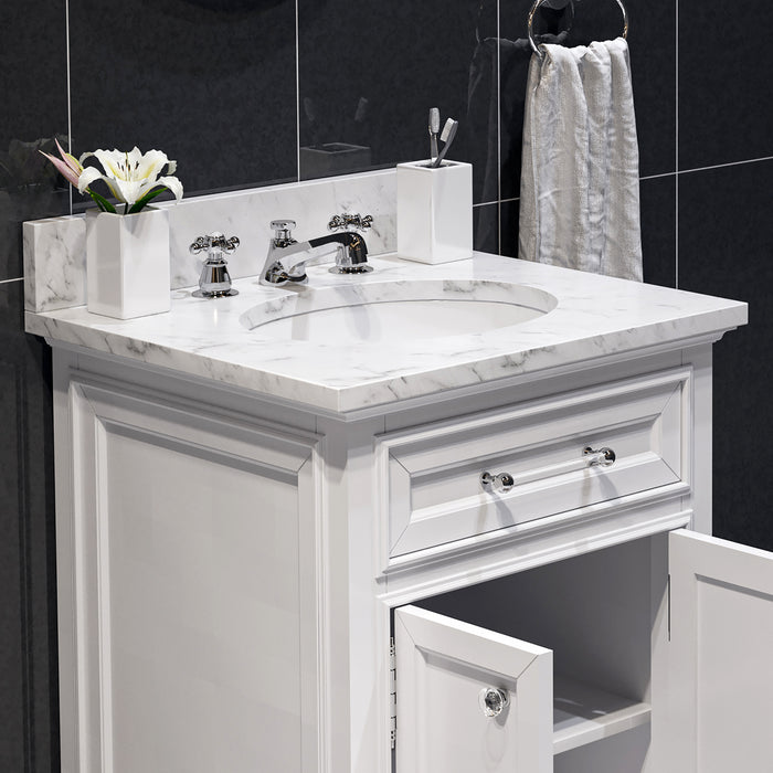 Kingston Derby DE24CW01PW - 24 in. x 22 in. Bathroom Vanity Marble Top and White Basin, White