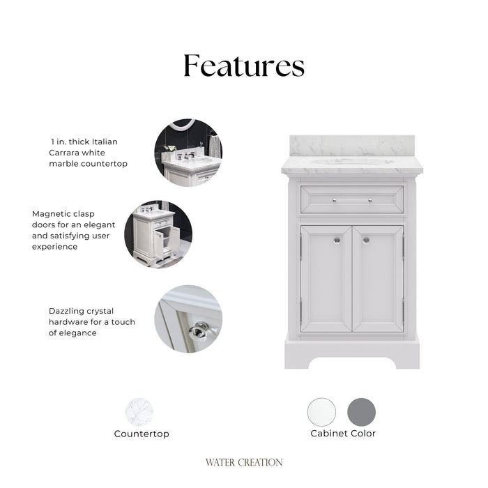 Kingston Derby DE24CW01PW - 24 in. x 22 in. Bathroom Vanity Marble Top and White Basin, White