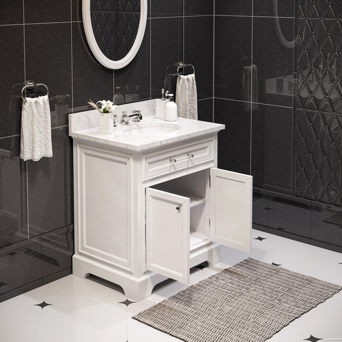 Kingston Derby DE30CW01PW - 30 in. x 22 in. Bathroom Vanity Marble Top and White Basin, White