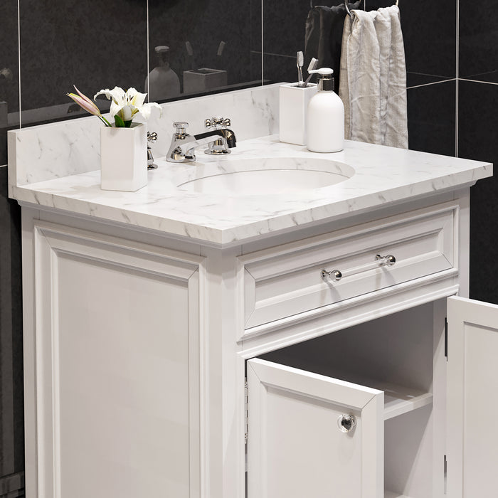 Kingston Derby DE30CW01PW - 30 in. x 22 in. Bathroom Vanity Marble Top and White Basin, White