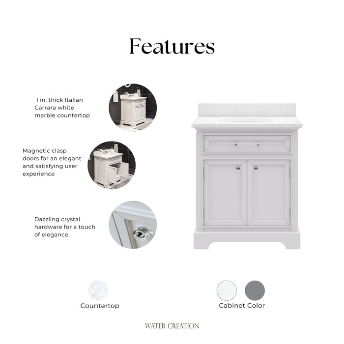 Kingston Derby DE30CW01PW - 30 in. x 22 in. Bathroom Vanity Marble Top and White Basin, White