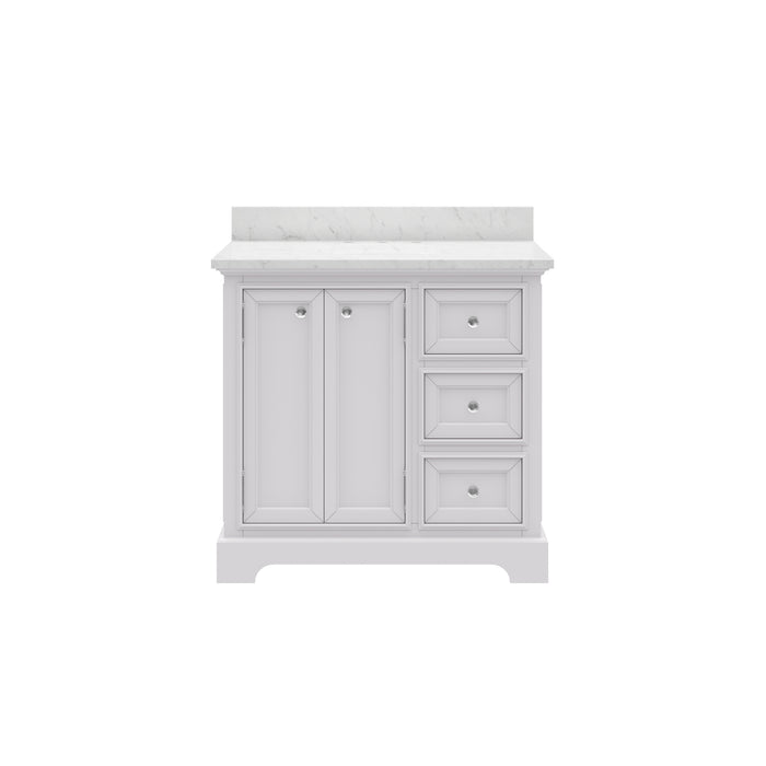 Kingston Derby DE36CW01PW - 36 in. x 22 in. Bathroom Vanity Marble Top and White Basin, White