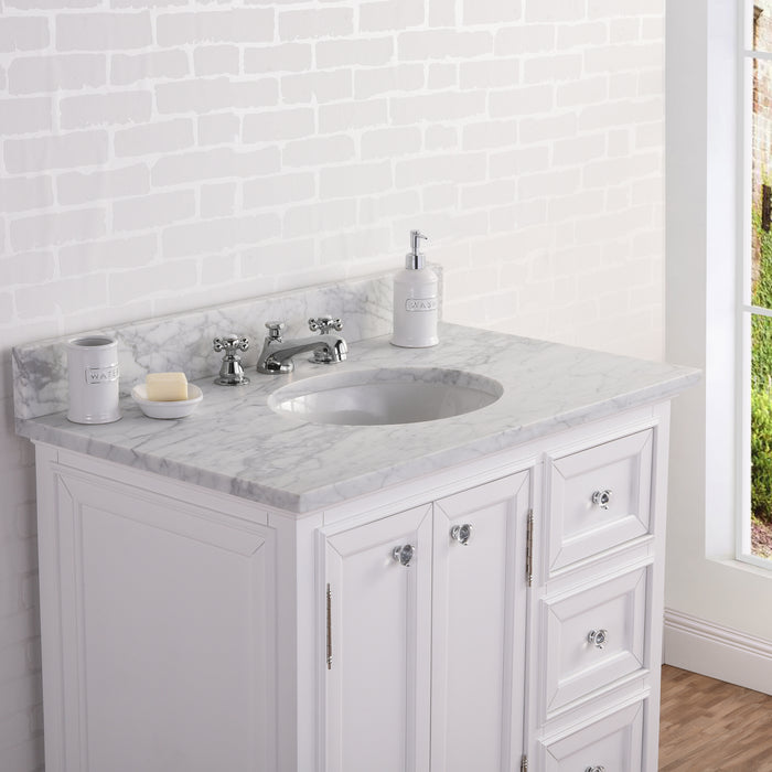 Kingston Derby DE36CW01PW - 36 in. x 22 in. Bathroom Vanity Marble Top and White Basin, White