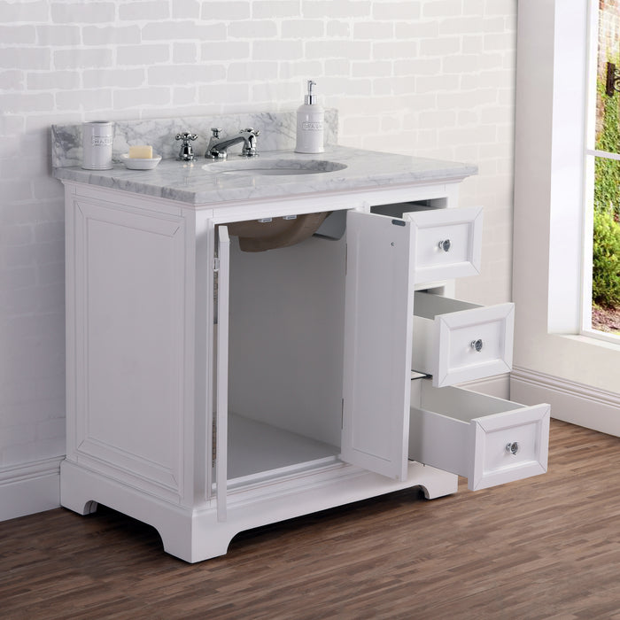 Kingston Derby DE36CW01PW - 36 in. x 22 in. Bathroom Vanity Marble Top and White Basin, White