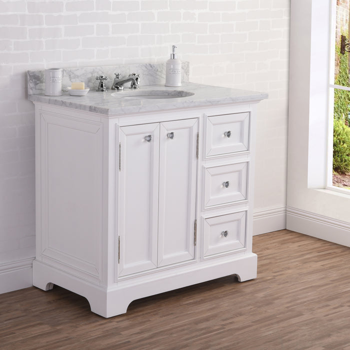Kingston Derby DE36CW01PW - 36 in. x 22 in. Bathroom Vanity Marble Top and White Basin, White