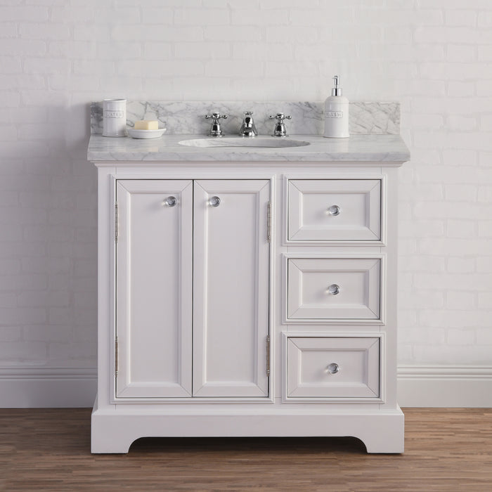 Kingston Derby DE36CW01PW - 36 in. x 22 in. Bathroom Vanity Marble Top and White Basin, White