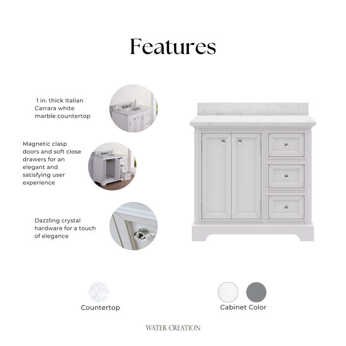 Kingston Derby DE36CW01PW - 36 in. x 22 in. Bathroom Vanity Marble Top and White Basin, White