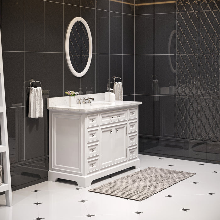 Kingston Derby DE48CW01PW - 48 in. x 22 in. Bathroom Vanity Marble Top and White Basin, White