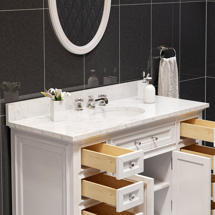 Kingston Derby DE48CW01PW - 48 in. x 22 in. Bathroom Vanity Marble Top and White Basin, White