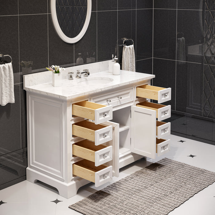 Kingston Derby DE48CW01PW - 48 in. x 22 in. Bathroom Vanity Marble Top and White Basin, White