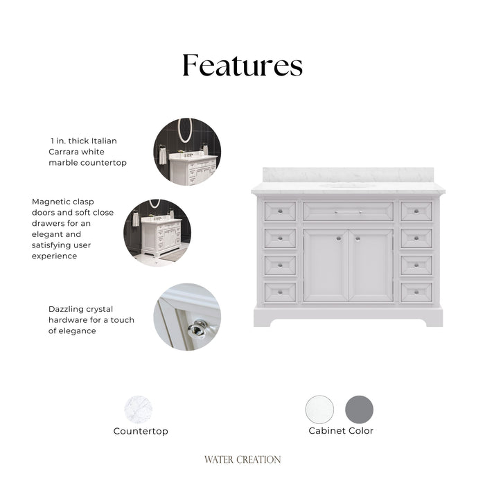 Kingston Derby DE48CW01PW - 48 in. x 22 in. Bathroom Vanity Marble Top and White Basin, White