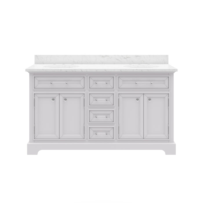 Kingston Derby DE60CW01PW - 60 in. x 22 in. Bathroom Vanity Marble Top and White Basin, White