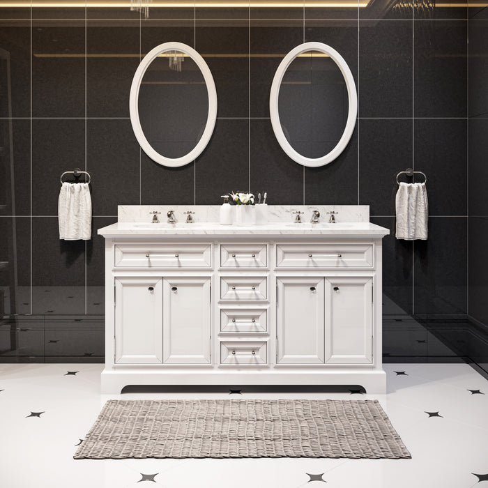 Kingston Derby DE60CW01PW - 60 in. x 22 in. Bathroom Vanity Marble Top and White Basin, White