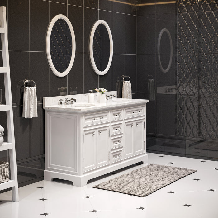 Kingston Derby DE60CW01PW - 60 in. x 22 in. Bathroom Vanity Marble Top and White Basin, White
