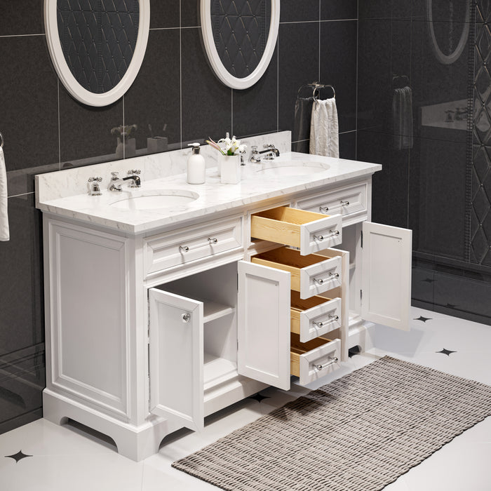 Kingston Derby DE60CW01PW - 60 in. x 22 in. Bathroom Vanity Marble Top and White Basin, White