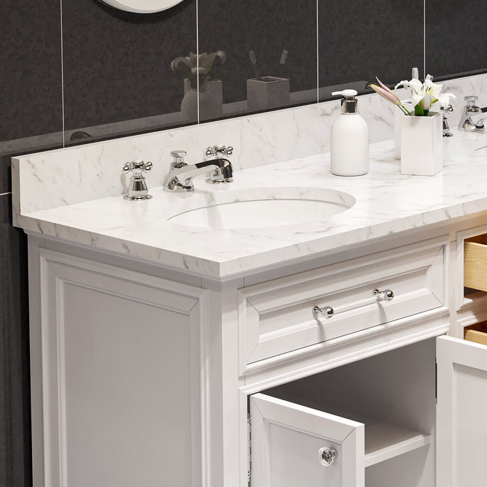 Kingston Derby DE60CW01PW - 60 in. x 22 in. Bathroom Vanity Marble Top and White Basin, White