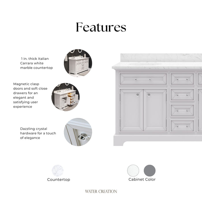 Kingston Derby DE60CW01PW - 60 in. x 22 in. Bathroom Vanity Marble Top and White Basin, White