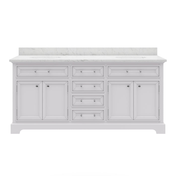 Kingston Derby DE72CW01PW - 72 in. x 22 in. Bathroom Vanity Marble Top and White Basin, White