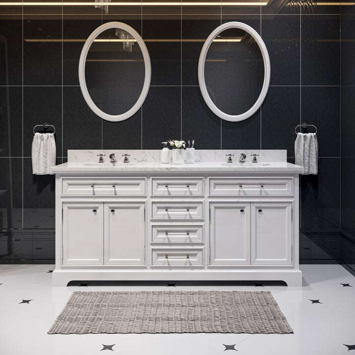 Kingston Derby DE72CW01PW - 72 in. x 22 in. Bathroom Vanity Marble Top and White Basin, White