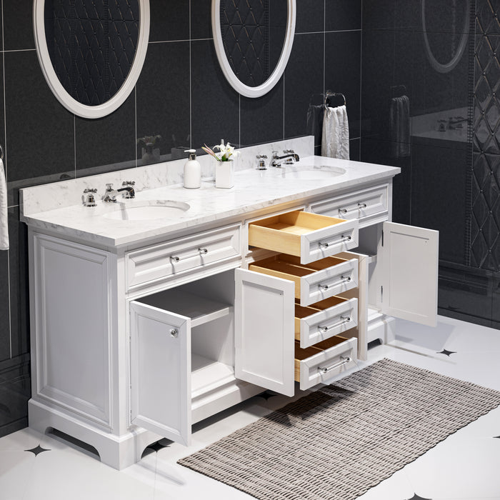 Kingston Derby DE72CW01PW - 72 in. x 22 in. Bathroom Vanity Marble Top and White Basin, White