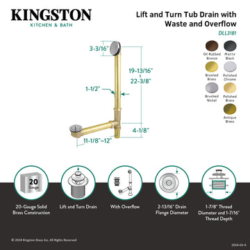 KINGSTON Brass Made To Match DLL3181 23-Inch Brass Lift and Turn