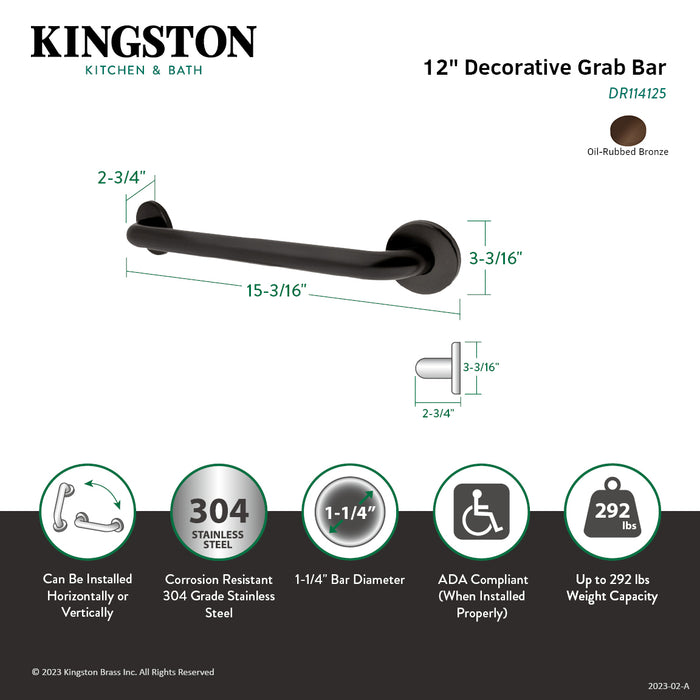 Kingston Americana DR114125 12-Inch x 1-1/4-Inch O.D. Stainless Steel Grab Bar, Oil Rubbed Bronze