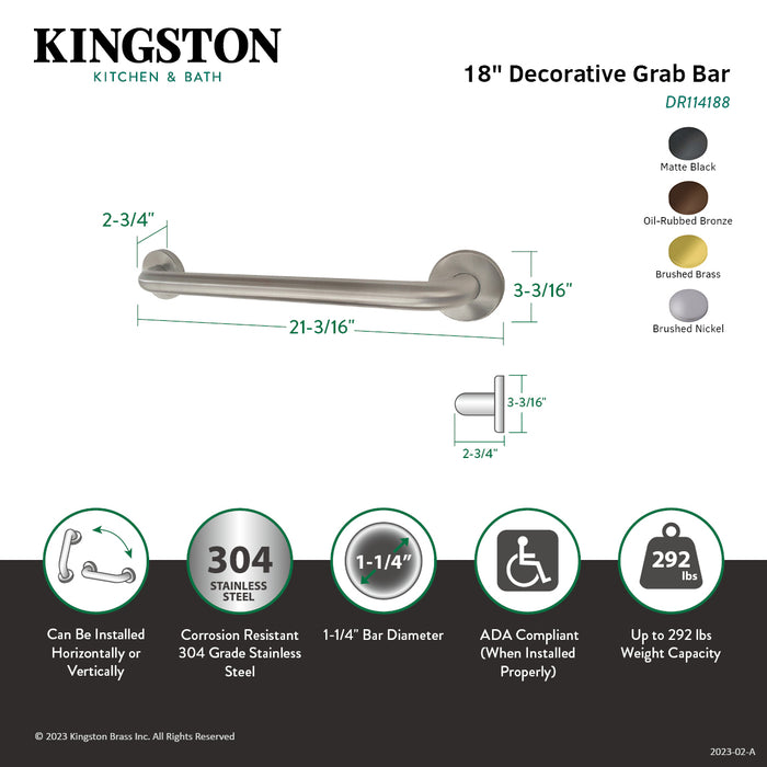 Kingston Tulare DR114185 - Americana 18-Inch x 1-1/4-Inch O.D. Stainless Steel Decorative Grab Bar, Oil Rubbed Bronze