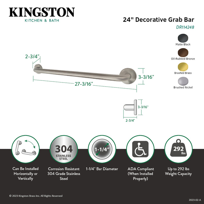 Kingston Tulare DR114240 - Americana 24-Inch x 1-1/4-Inch O.D. Stainless Steel Decorative Grab Bar, Matte Black