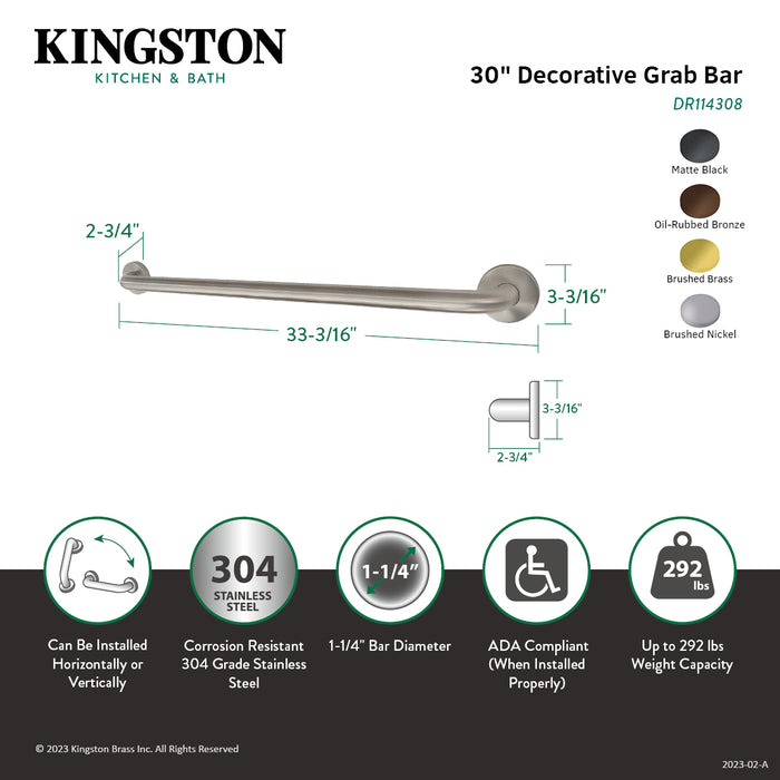 Kingston Tulare DR114305 - Americana 30-Inch x 1-1/4-Inch O.D. Stainless Steel Decorative Grab Bar, Oil Rubbed Bronze