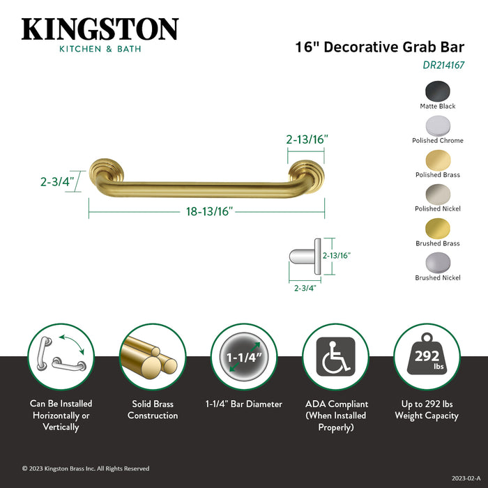 Kingston Sona DR214160 - Milano 16-Inch x 1-1/4-Inch O.D. Brass Grab Bar, Matte Black