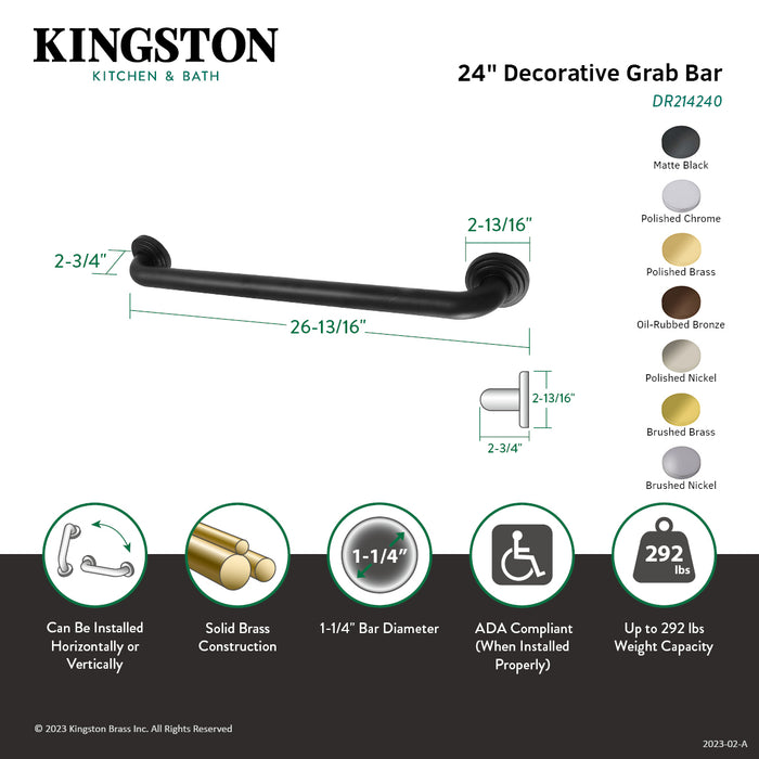 Kingston Sona DR214247 - Milano 24-Inch x 1-1/4-Inch O.D. Brass Decorative Grab Bar, Brushed Brass
