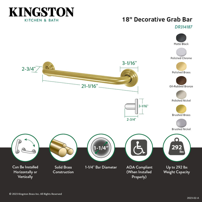 Kingston Heirloom DR314181 - Restoration 18-Inch x 1-1/4-Inch O.D. Brass Decorative Grab Bar, Polished Chrome