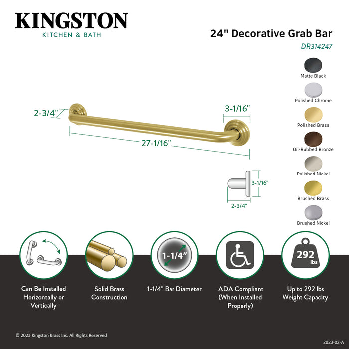 Kingston Heirloom DR314245 - Restoration 24-Inch x 1-1/4-Inch O.D. Brass Decorative Grab Bar, Oil Rubbed Bronze