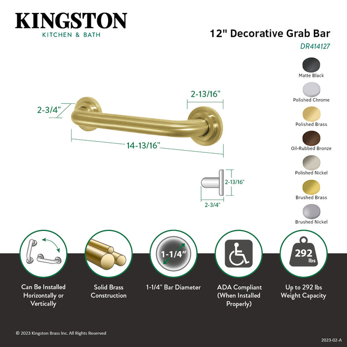 Kingston Sona DR414121 - Manhattan 12-Inch x 1-1/4-Inch O.D. Brass Decorative Grab Bar, Polished Chrome