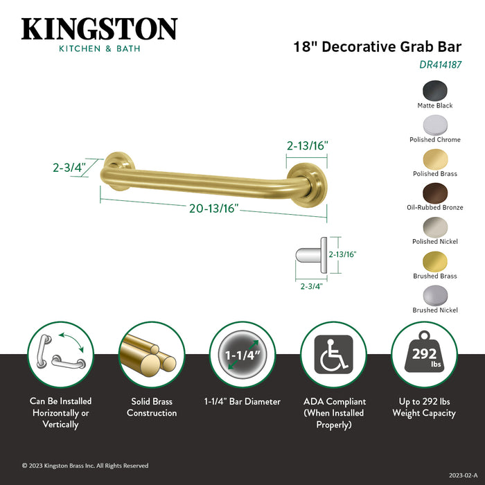 Kingston Sona DR414181 - Manhattan 18-Inch x 1-1/4-Inch O.D. Brass Decorative Grab Bar, Polished Chrome