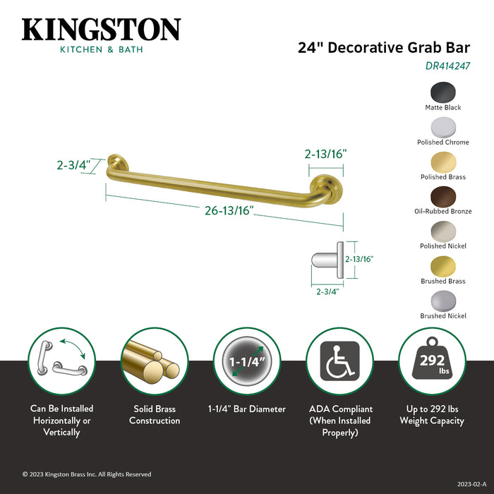 Kingston Sona DR414242 - Manhattan 24-Inch x 1-1/4-Inch O.D. Brass Decorative Grab Bar, Polished Brass