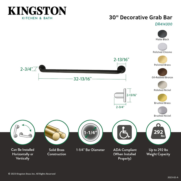 Kingston Sona DR414302 - Manhattan 30-Inch x 1-1/4-Inch O.D. Brass Decorative Grab Bar, Polished Brass