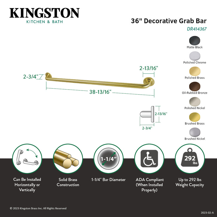 Kingston Sona DR414361 - Manhattan 36-Inch x 1-1/4-Inch O.D. Brass Decorative Grab Bar, Polished Chrome